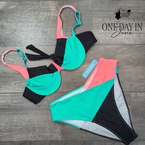 Popvil Tie Back UNderwire Bikini Swimsuit Size M